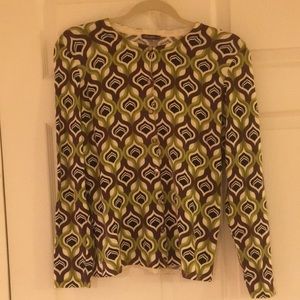 J. McLaughlin S Cardigan sweater brown and green abstract print